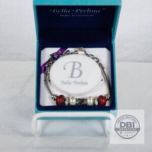 Bella Perlina Classic Charm Bracelet Red Glass & Pearl Beads w/ Gift Box